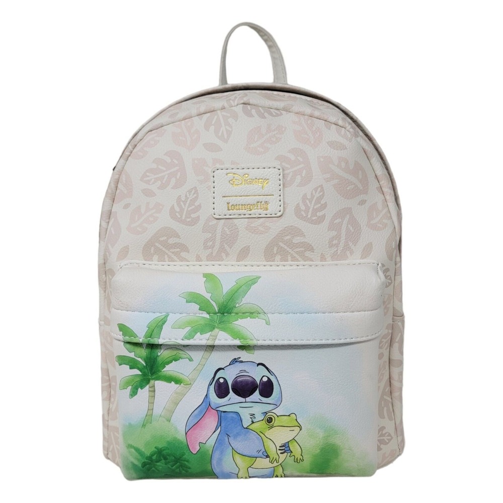 Loungefly Disney Stitch With Frog Mini Backpack Cream Watercolor Look FLAW New